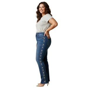 Vintage‎ 90's Lazer Jeans Women's Blue Denim Lace-Up Side Bootcut Jeans Size 20